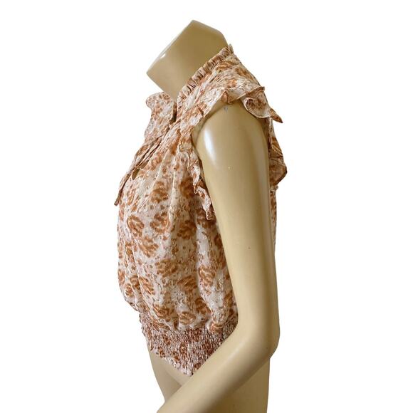 JOIE Womens Size Medium Cap Sleeve Keyhole Neck Cropped Boho Tribal Print Shirt - Picture 2 of 8